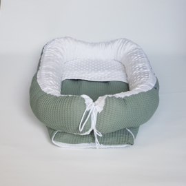 Babynestje Minky Fleece Ecru/Wafel Oudgroen