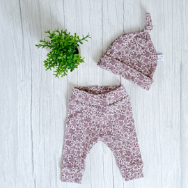 Cuffed Legging Rib Jersey Paarse Bloemetjes