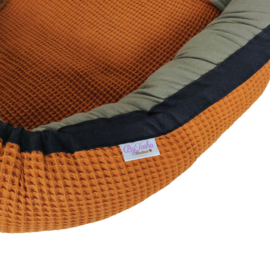 Babynestje Wafel Cognac/Gewassen Katoen Legergroen