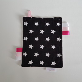 Labeldoekje Minky Fleece Roze/Ster  Groot Zwart/Wit