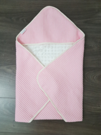 Omslagdoek Wafel Roze/Minky Fleece Wit