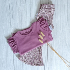 Flared Pants Rib Jersey Paarse Bloemetjes