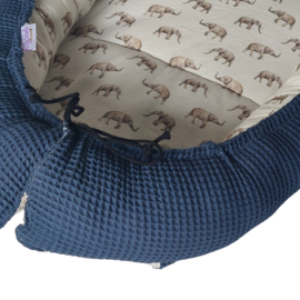 Babynestje Wafel Donker Jeansblauw/Katoen Olifant