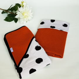 Omslagdoek Grote Dots Zwart/Wit/Wafel Burnt Orange