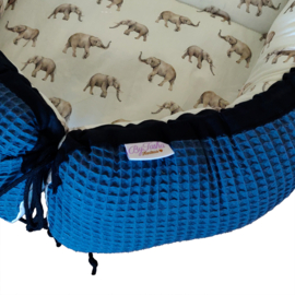 Babynestje Maat M - Wafel Donker Jeansblauw/Katoen Olifant
