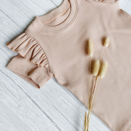 Ruffle T-Shirt Rib Jersey Nude Roze