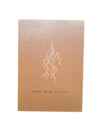 Kerstkaart Vrede,hoop,liefde met goudfolie van LiefWoord