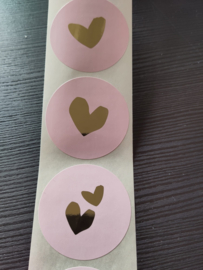 Sluitsticker - roze met gouden hart(jes)