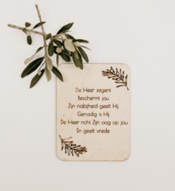 Houten kaartje "De Heer zegent"