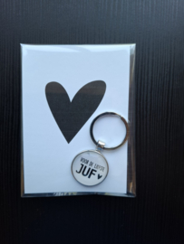 Kaartje met sleutelhanger voor de juf
