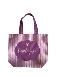 Canvas tas Liefste juf paars gestreept