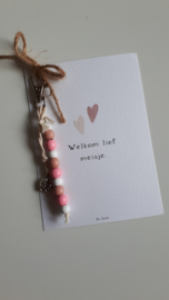 Kaart 'Welkom lief meisje' - met hanger