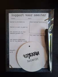 Rapport voor juf of meester met onderzetter en pen