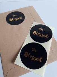 Zwarte ronde sticker met gouden letters Be Blessed