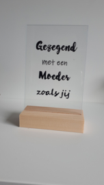 Tekst op glas - met houten blokje