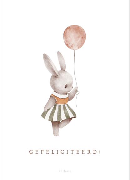 Kaart - Gefeliciteerd - konijntje met ballon