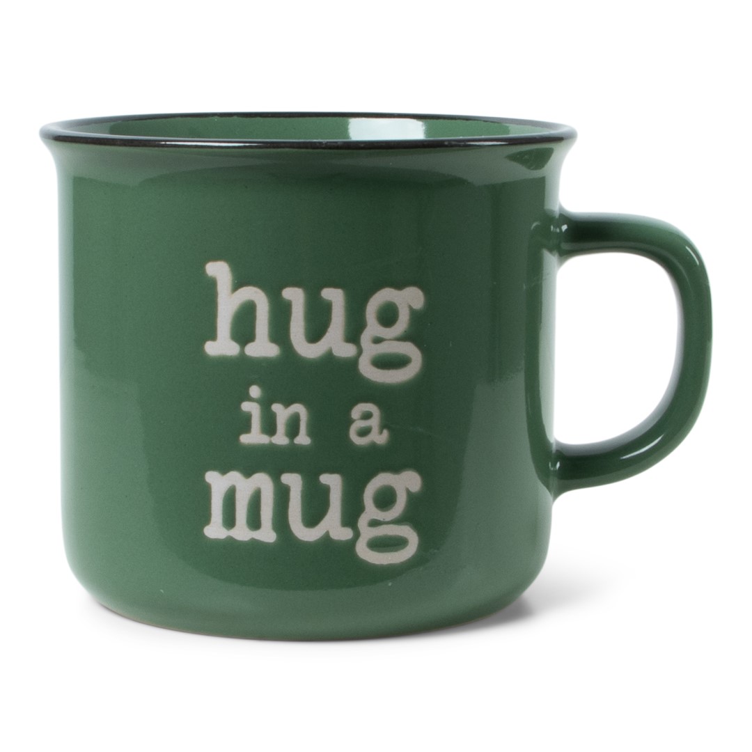 Retro mok Hug in a mug  groen