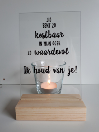 Tekst op glas - met houten blokje