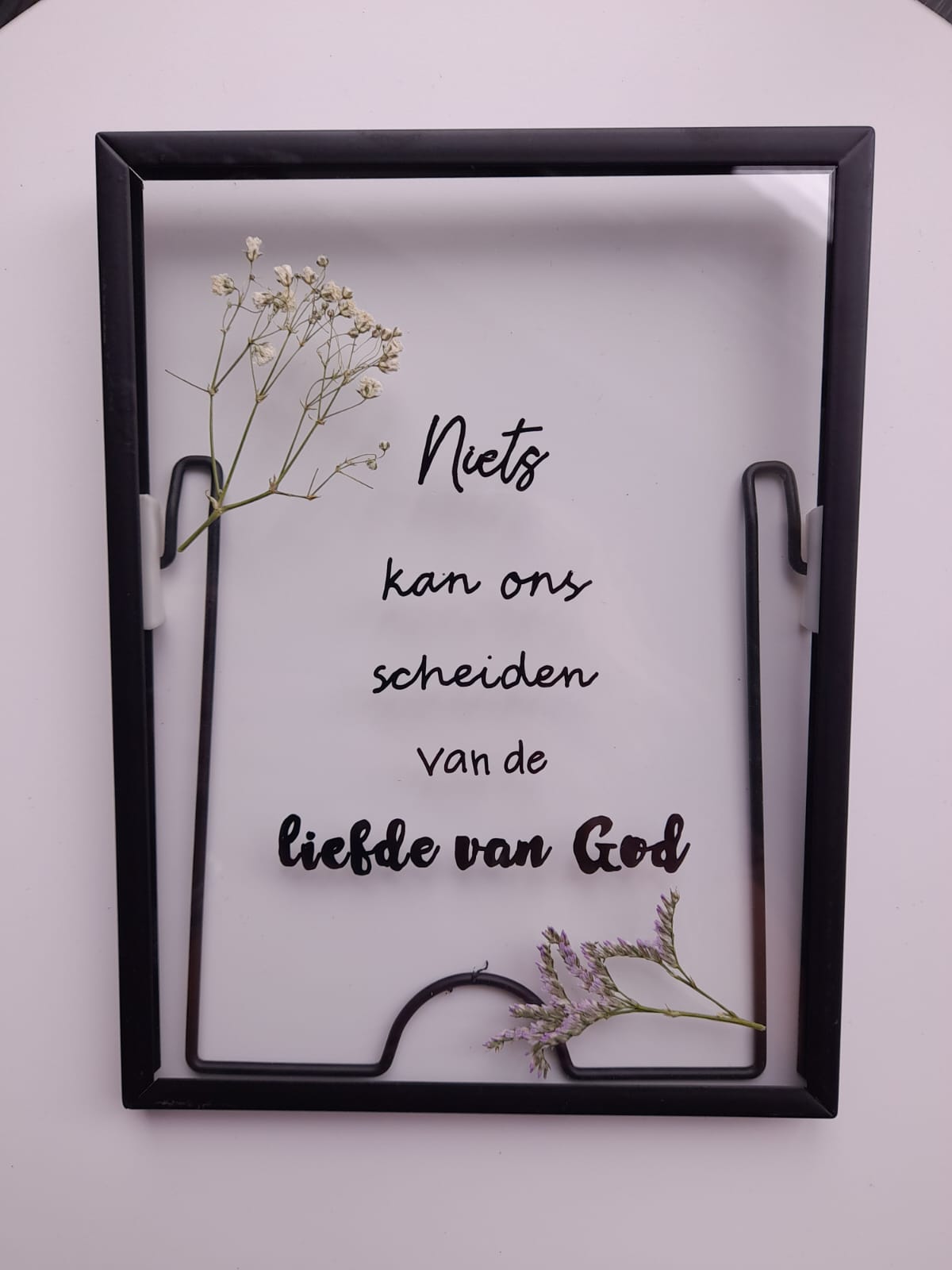 Kleine zwarte lijst met tekst op glas (A5)