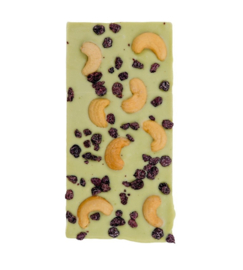 Chocoladereep wit - Matcha/Cashew/Blauwe bes