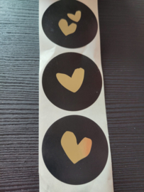 Sluitsticker - zwart met gouden hart(jes)