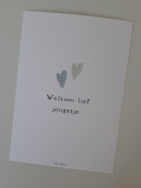 Kaart - 'Welkom lief jongetje' met hartjes