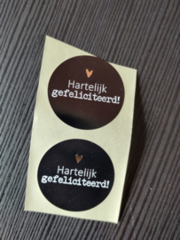 Sluitsticker 'Hartelijk gefeliciteerd' - zwart