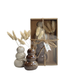 Giftset - Vaasjes met droogbloemen - Bruin