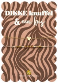 Set van 2 armbandjes - Dikke knuffel & een kus - goud