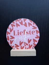 Mini cirkel  'Liefste juf' met houten blokje