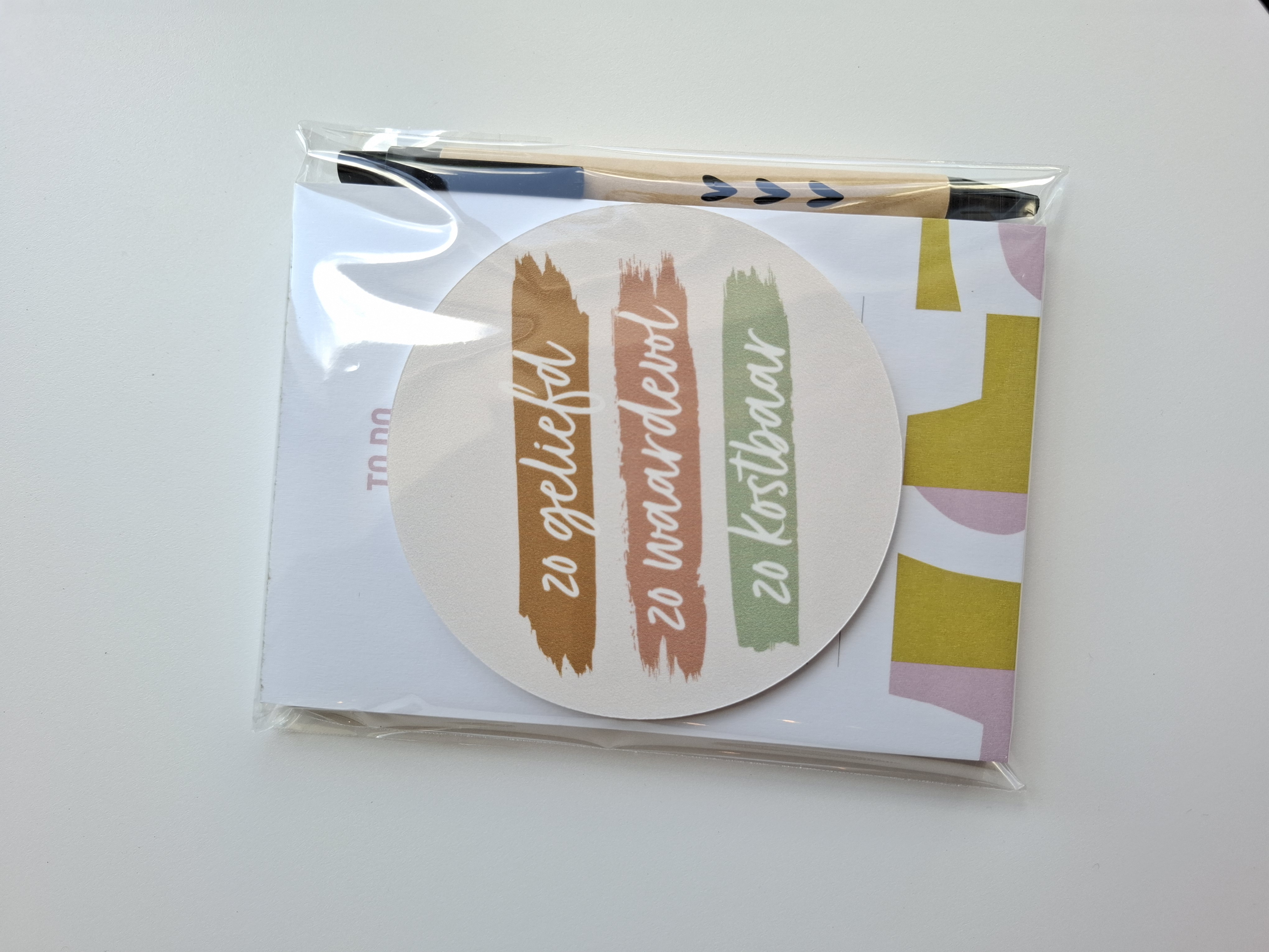 Cadeautje Notitieblokje, onderzetter, pen