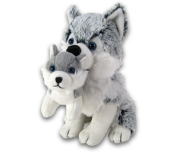 Husky zittend met pup 25 cm