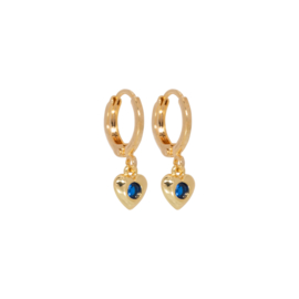 Gold earring with Sapphire Zirconia hearts