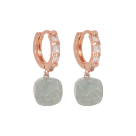 Rose Gold Zirconia earring with Labradorite cube