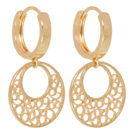 Gold earrings with Gold open round pendants