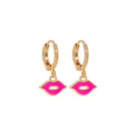 Gold Huggies with hot pink lips