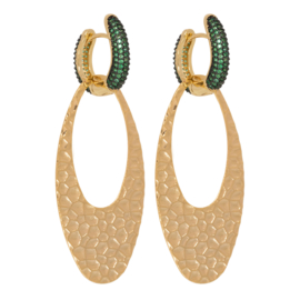 Emerald Zirconia earrings with Gold oval pendants