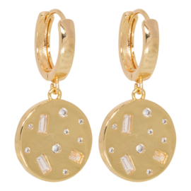 Gold Earrings with Gold Zirconia round pendants