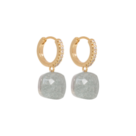 Gold Zirconia earring with Labradorite cube