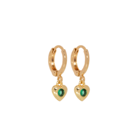 Gold earring with Emerald Zirconia hearts