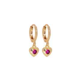 Gold earrings with Ruby Zirconia hearts
