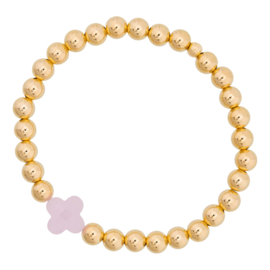 Gold bead bracelet with baby pink clover #5