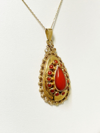 Handvervaardigd Antiek Gouden Hanger Bloedkoraal - 4,5 cm