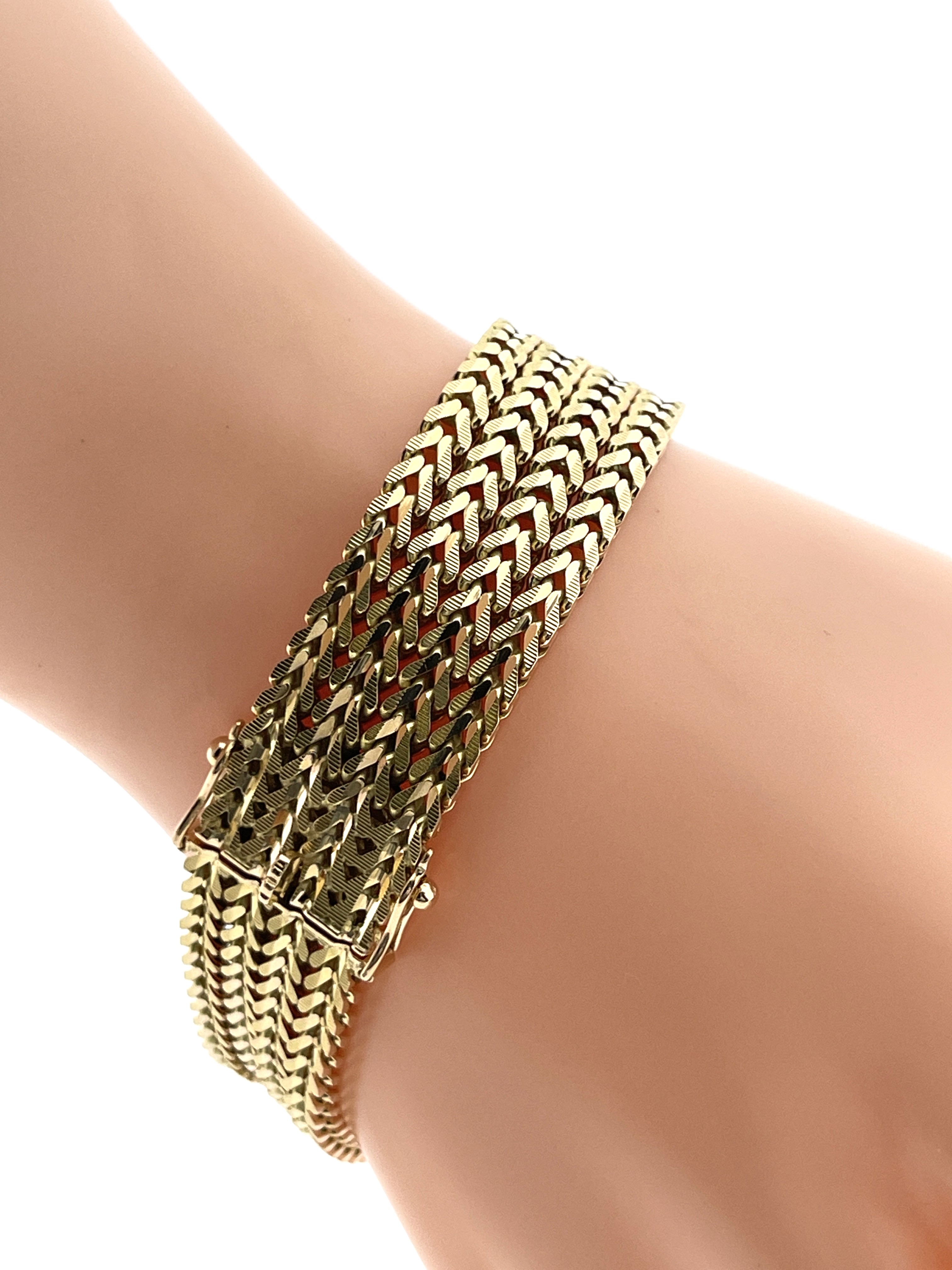 18 Karaat Gouden 4-Rijige Vierkante Gourmet Schakel Armband (Flexibel) - 19 cm / 1.7 cm / 3.5 x 3 mm (4x)