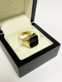 14 K Gouden Heren Zegelring Onyx Model 8-Kant - Mt 21