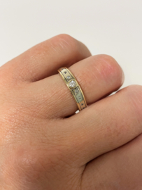 14 K Bicolor Gouden Bijzet Ring Briljant Geslepen Heldere Cubic Zirkonia