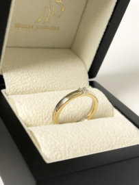 14 K Bicolor Gouden Bijzet Ring 0.14 Crt Briljantgeslepen Diamant - G/VS1