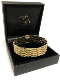 Brede Antiek Gouden Schakel Armband Vergeet Mij Nietjes - 19 cm / 31,44 g