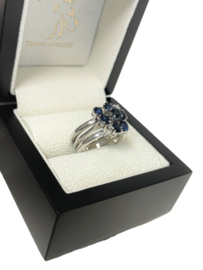 Witgouden 3-Band Ring Koningsblauw Saffier / Diamant - Le Chic