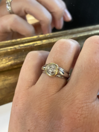 Bicolor Gouden Solitair Ring ca 0.50 ct Briljant Geslepen Diamant Top Wesselton